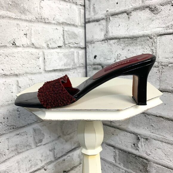 Metro Square Open Toe Block Heel Burgundy Slip On Mule Sandal - Picture 1 of 9